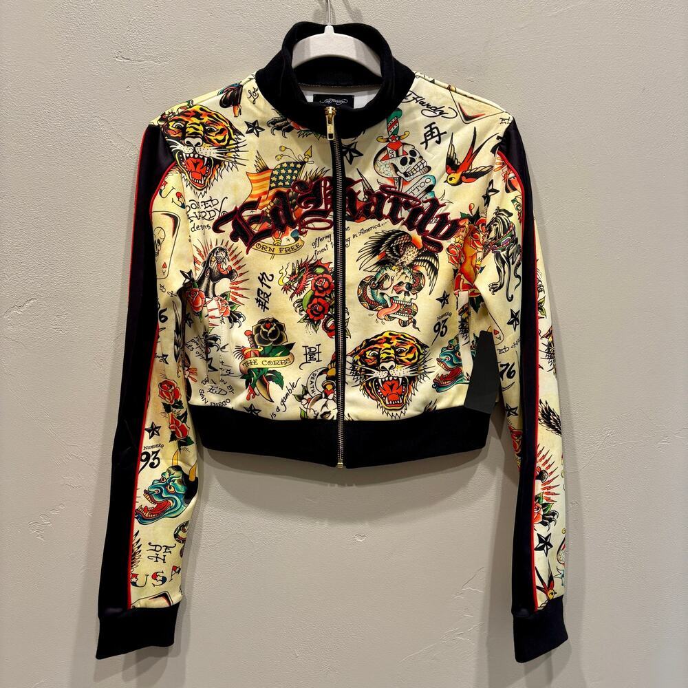 NWT Ed Hardy Shrunken Flashboard Multi Track Jacket - Size: Small